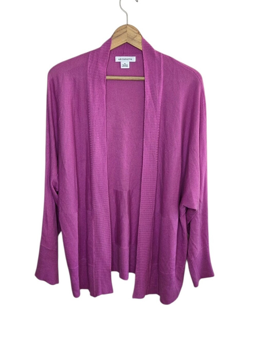 Liz Claiborne Fuchsia Open Front Cardigan Sweater Size XL Classic Casual Office